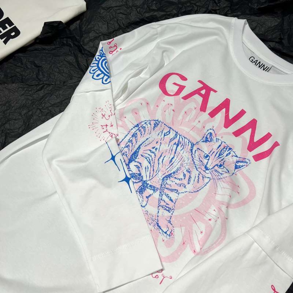 Ganni White Tee with Pink and Blue Graphic - Picture 4 of 5